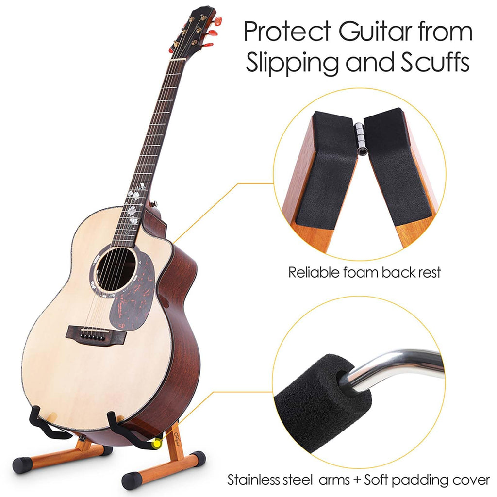 SNIGJAT Wood Guitar Stand, Acoustic Guitar Stand with Padded Foam, Classical Electric Guitar Stand, A-Frame Folding Bass Guitar Display Stand Compatible with Cello, Mandolin, Bass, Banjo, Ukulele