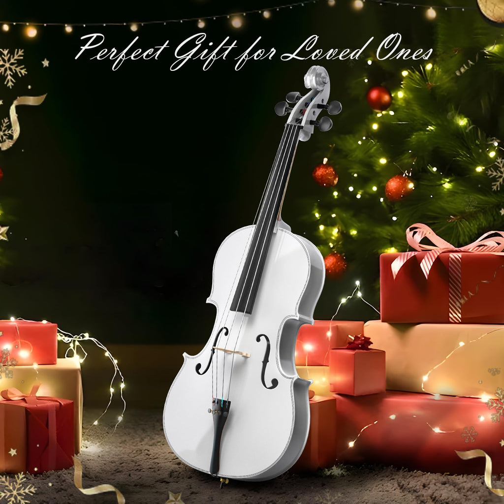 Cello 4/4 Kit, Full Size Cello for Adults, Students, Beginners, Complete Acoustic Cello Instrument Set with Portable Bag, Bow, Rosin, Black