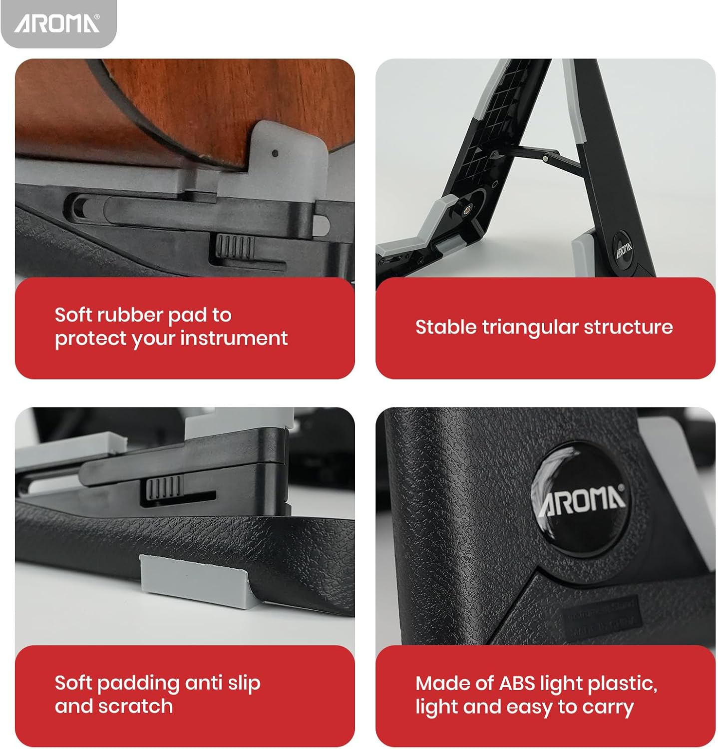 AROMA Ukulele Stand for Ukulele Mandolin Violin Small Instruments Folding Adjustable A-Frame Holder