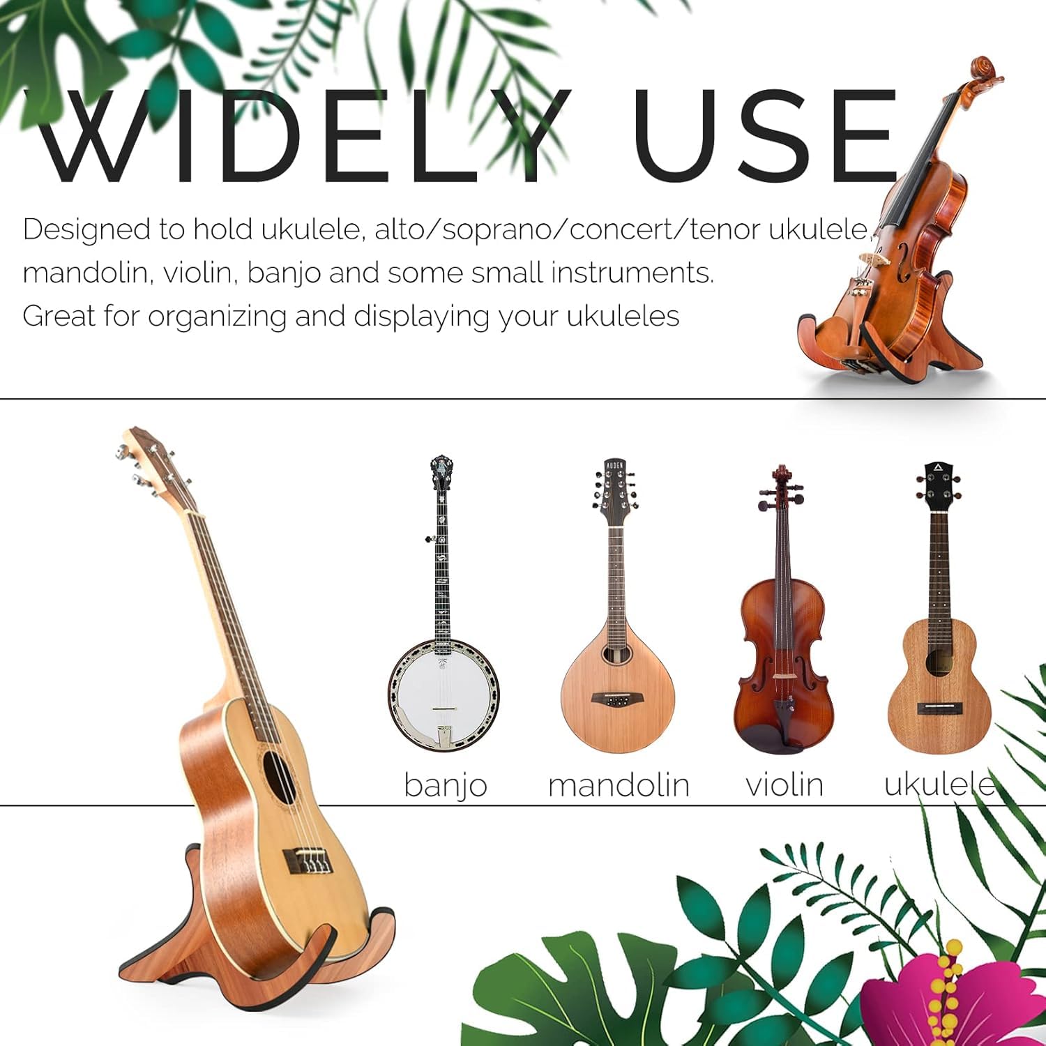 6Pair Wooden Ukulele Stand Violin Mandolin Folding Portable Stand Sapele