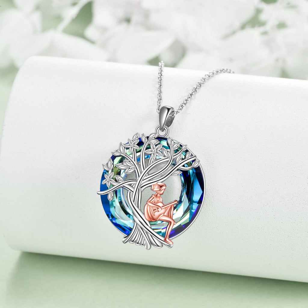YFN Tree of Life Necklace Sterling Silver Crystal Jewelry Graduation Birthday Gifts for Women