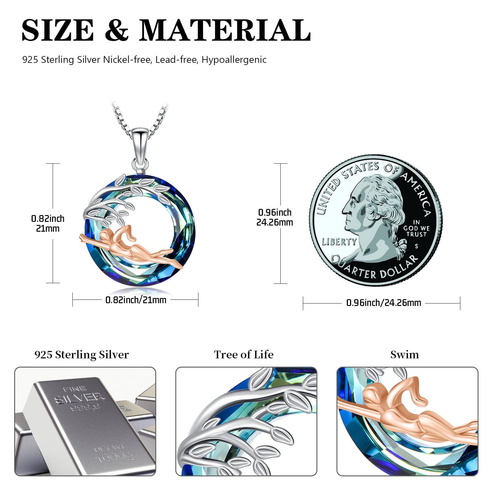 Sport/Music Necklace for Women 925 Sterling Silver Crystal Pendant Tree of Life Jewelry Gifts for Sport Players