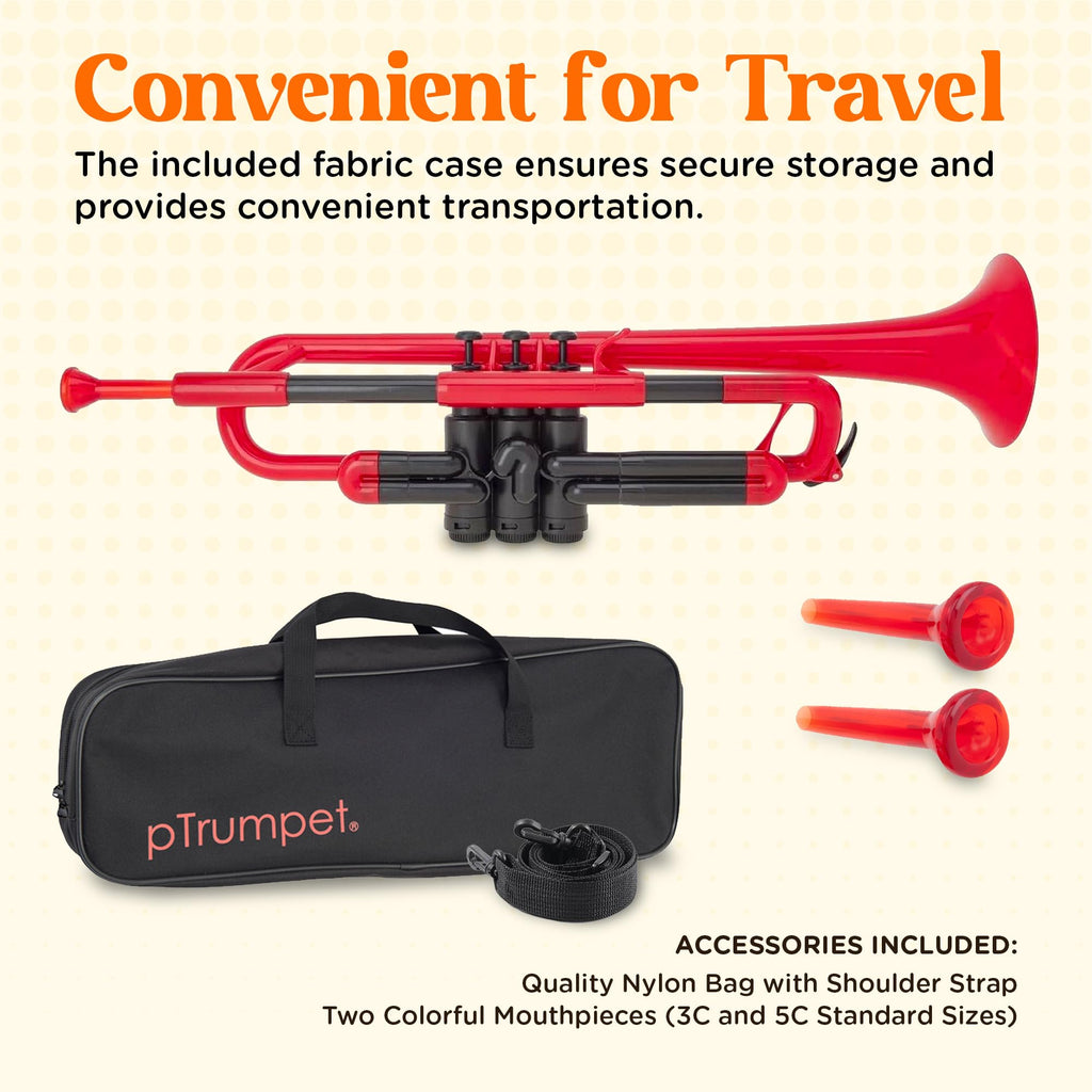 pTrumpet Bb Plastic Trumpet - Durable pInstruments Design with Ergonomic Grip - Includes 3C & 5C Mouthpieces and Carrying Bag - Authentic Sound for Students & Beginners - ABS Build - Green