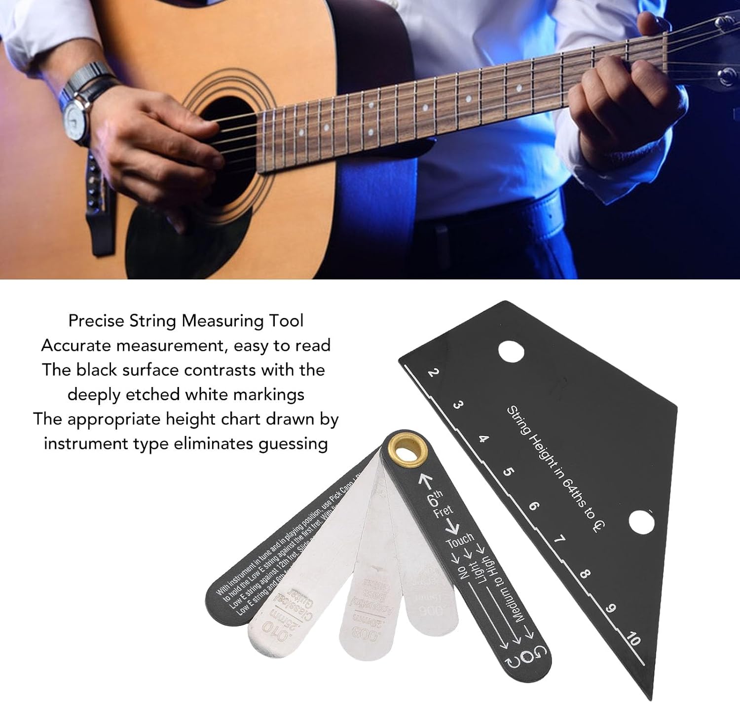 Guitar String Action Ruler, String Action Gauge and Truss Rod Measurement Tool, with Precise Measurement Units and Pickup Height Ruler for Electric Acoustic Classical Bass Guitars