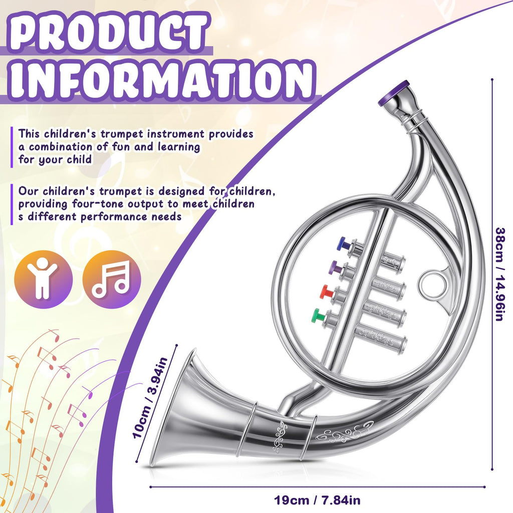 Lewtemi Gold Trumpet Musical Instruments Toy for Kid Toddler Fake Plastic Preschool Music Toy Gift Non-Professional Wind Instrument Early Educational Teaching Songs Gifts for Toddlers Children