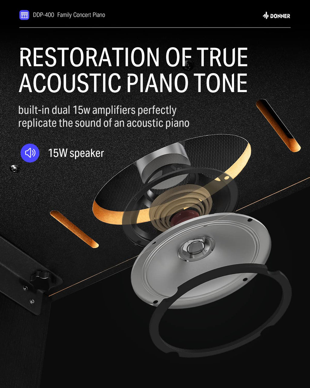 Donner 88 Key Weighted Keyboard, Premium Upright Piano for Beginner to Professional, Full Size Electric Keyboard with Headphone Adapter DDP-400