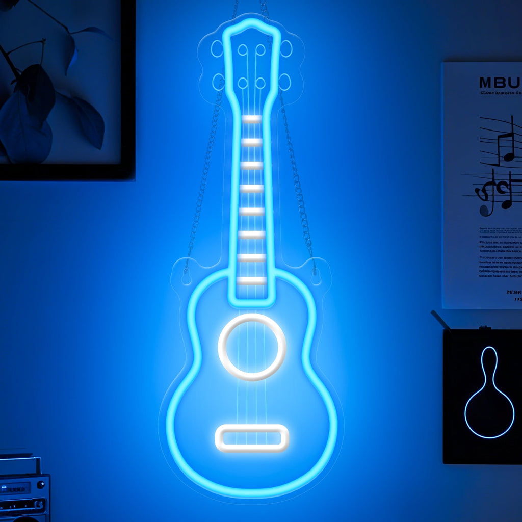 CoolGift Mart Acoustic Guitar Neon Light, Dimmable LED Guitar Neon Wall Sign USB Powered, Decorations for Bedroom Living Room Man Cave Music Studio, Gift for Guitar Players Guitarists Music Lovers
