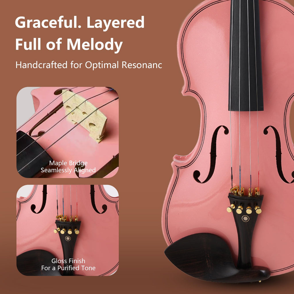 Violin 4/4 Full Size,Beginner Violin For Kids,Students,Adults,Fiddle Set with Hard Case,Bow,Rosin,Shoulder Rest,Tuner,Extra Strings,Bridge,Fingerboard Stickers