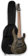 TARIO 7 String Electric Guitar 24 Frets, Flame Mahogany Top, Maple Neck, Rosewood Fingerboard, Dual Humbucker Pickups, Fixed Bridge, Modern Metal Guitar