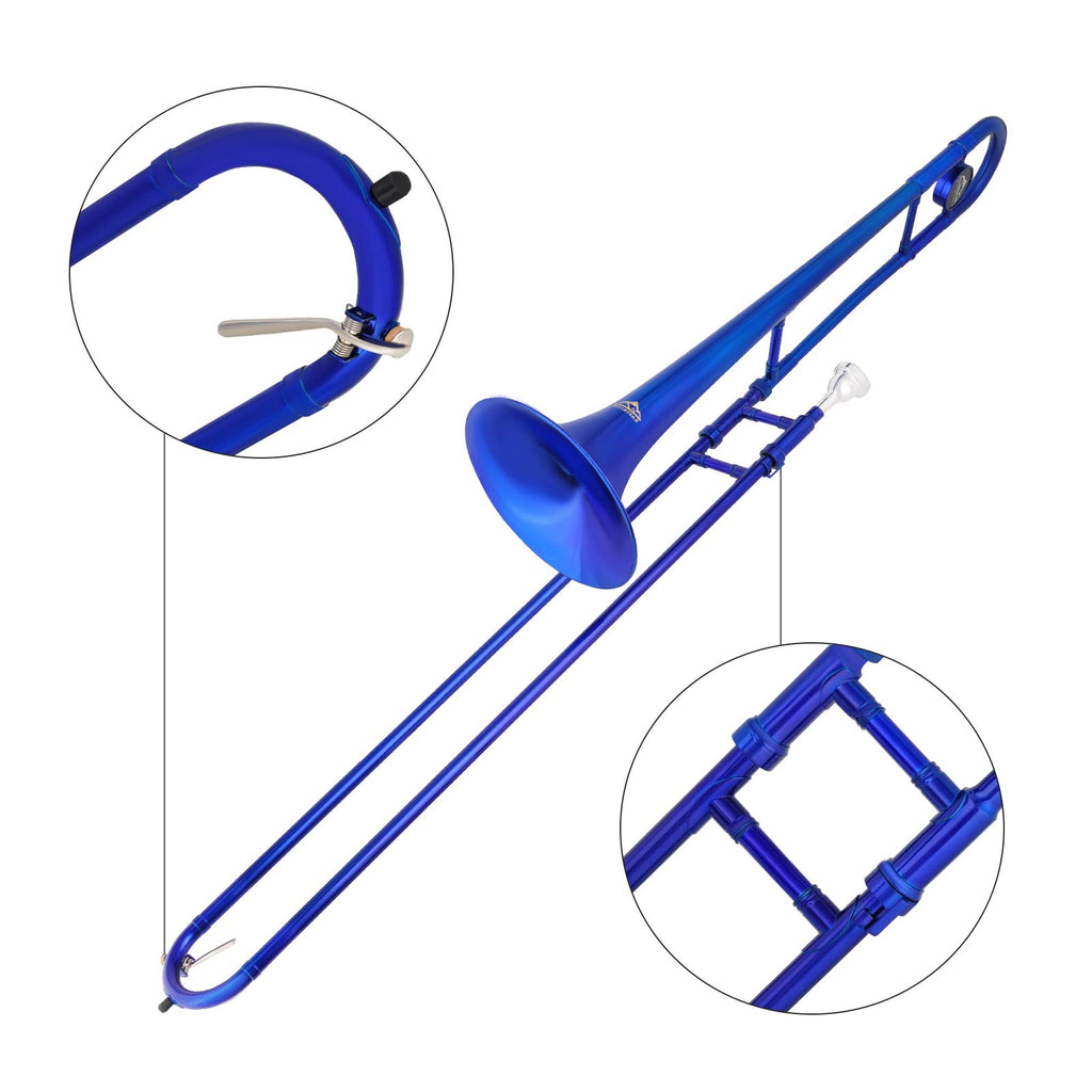 EASTROCK Bb Tenor Slide Trombone, B Flat Brass Plated Trombone Instrument for Beginners Students with Hard Case, with Mouthpiece, White Gloves (12.5mm/200 mm), Golden