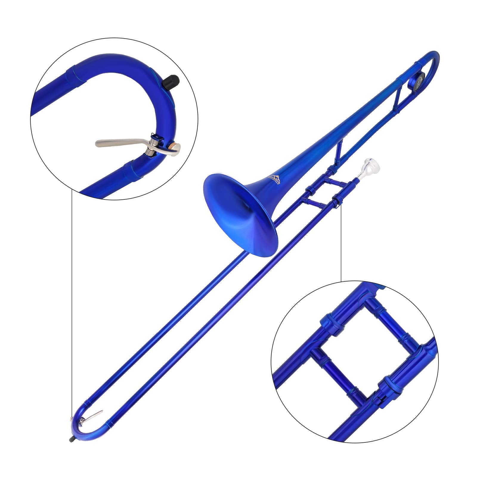 EASTROCK Bb Tenor Slide Trombone, B Flat Brass Plated Trombone Instrument for Beginners Students with Hard Case, with Mouthpiece, White Gloves (12.5mm/200 mm), Golden