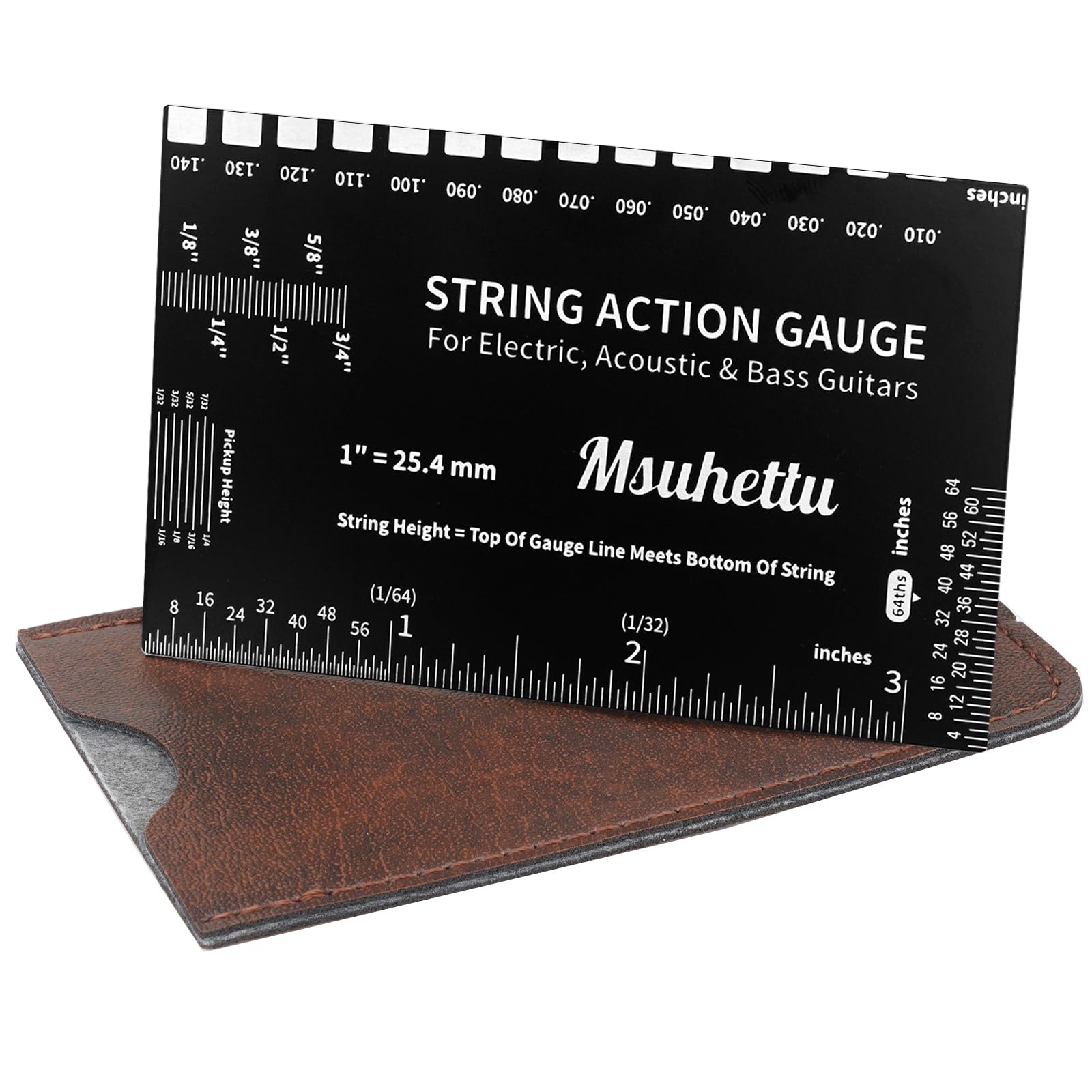 String Action Gauge Ruler, Upgraded Guitar String Height Gauge with Inch & Metric Scales, Guitar String Setup Tool and Accessory for Electric, Acoustic, Bass, and Luthier Use - Etched Black Edition