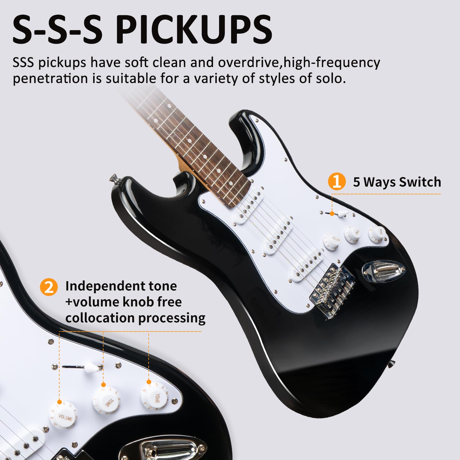AODSK Electric Guitar with Amp Beginner Kit 39 Inch Solid Body Full Size,All Accessories,Digital Tuner,Six Strings,Four Picks,Tremolo Bar,Strap,Gig Bag,Starter kit (Blue-HSS)