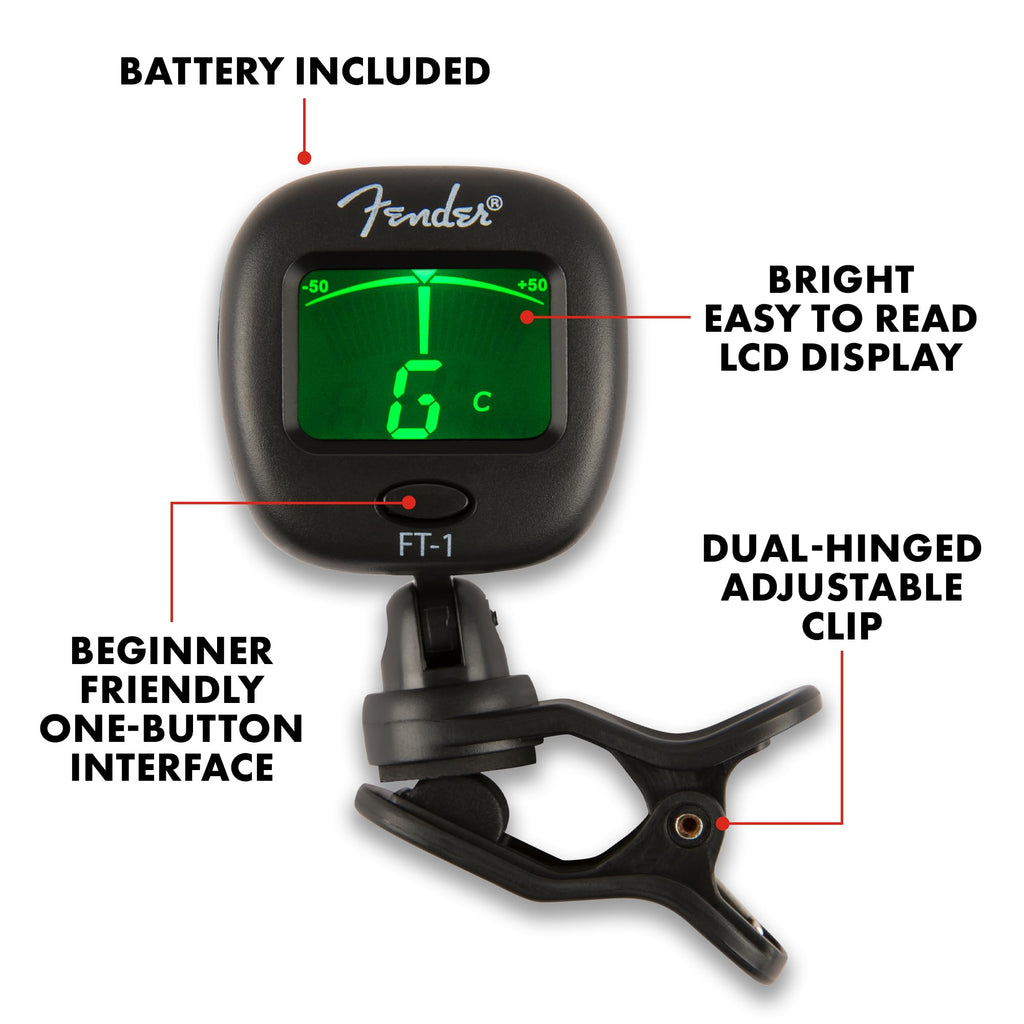 Fender FCT-2 Professional Multi-Instrument Clip-On Tuner for Guitar, Bass, Ukulele, and Violin