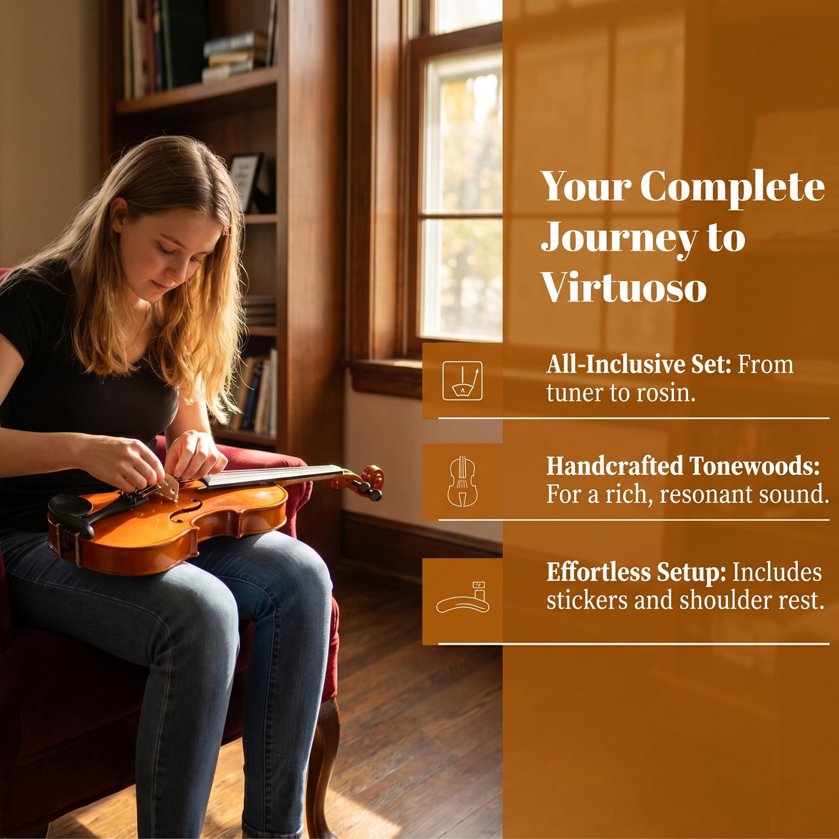NANYI Size 1/2 beginner first violin Set for Kids, Solid Wood Acoustic Fiddle Kit with Hard Case, Bow, Rosin, Shoulder Rest, Tuner and Extra Strings