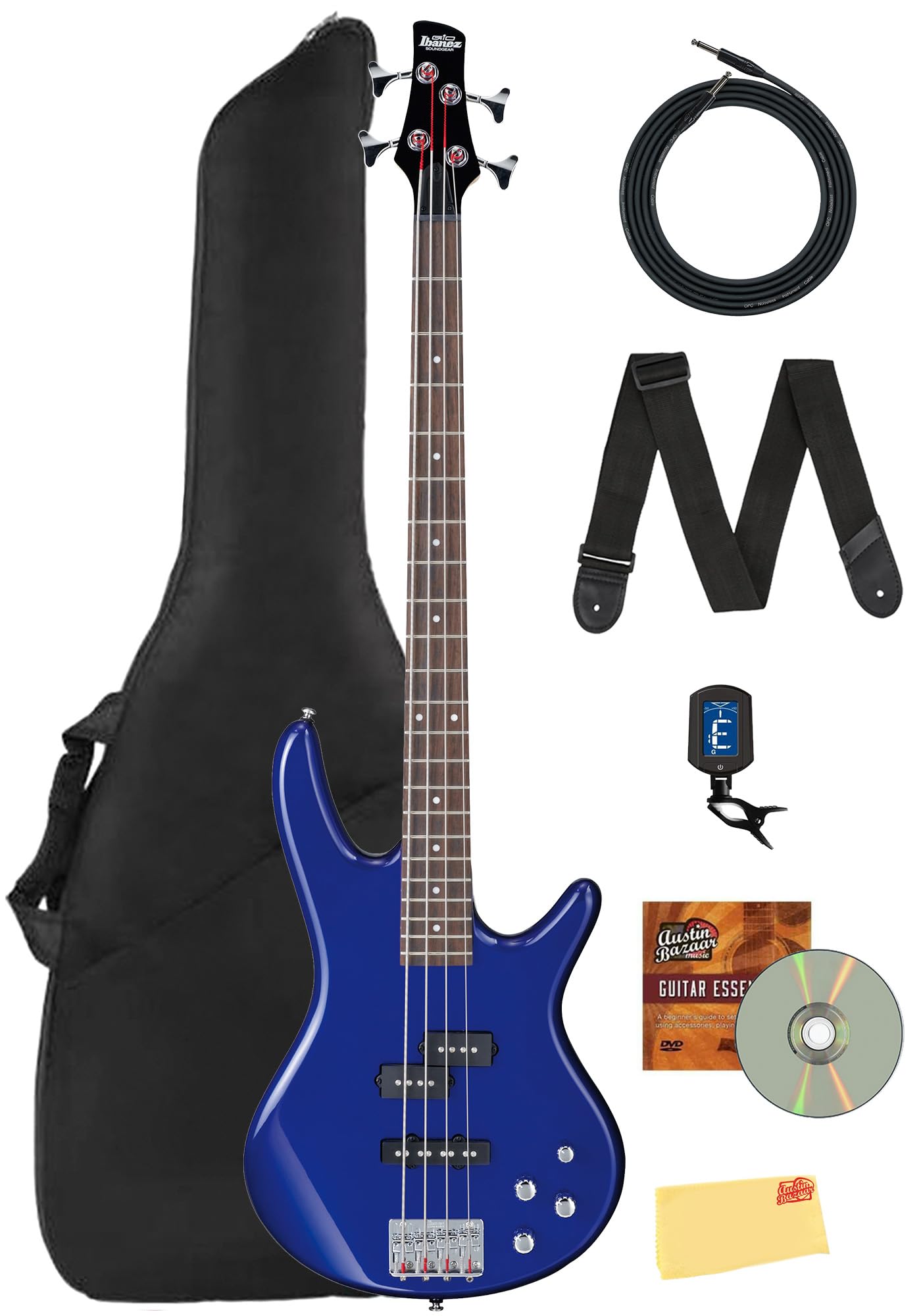Ibanez GSR205B SR Gio 5-String Bass Guitar - Walnut Flat Bundle with Gig Bag, Tuner, Strap, Cable, Austin Bazaar Instructional DVD, and Polishing Cloth