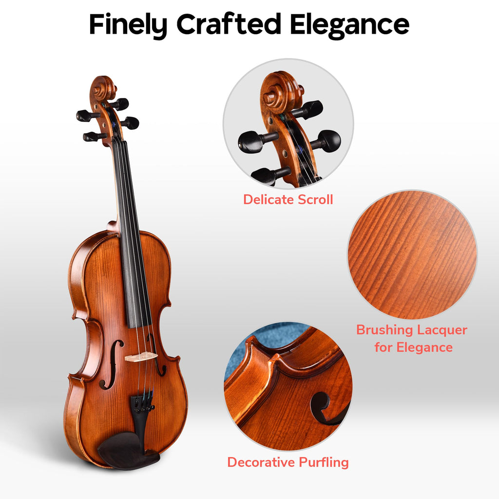 AW Solid Wood Violin 4/4 Full Set Fiddle Beginner Violin Full Size Stradivari Copy Style with Carry Case Bow Rosin Shoulder Rest for Student Adults Starter Kit