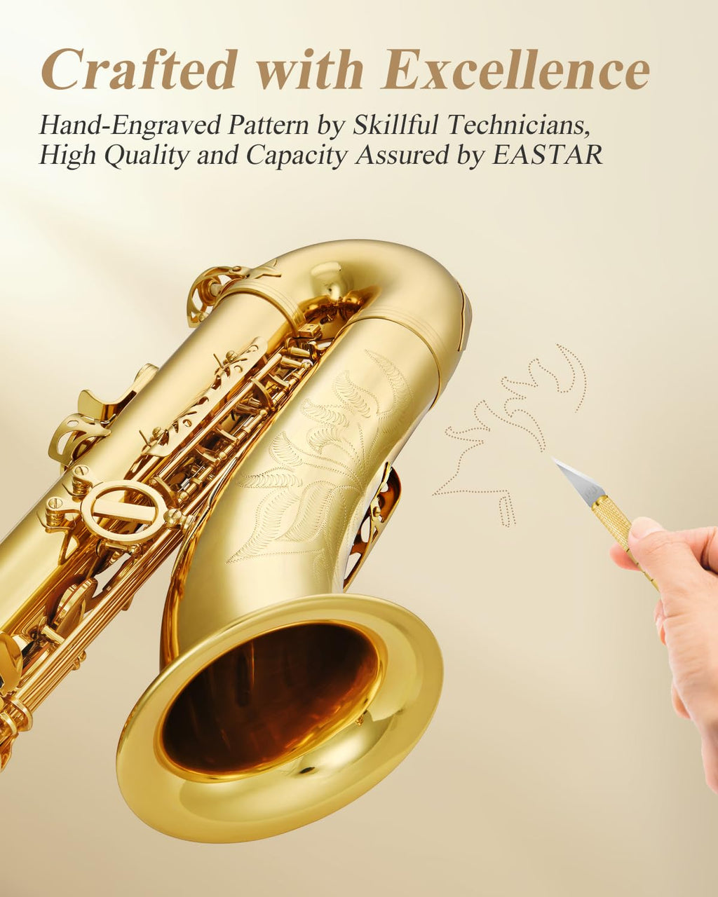 Eastar Student Alto Saxophone E Flat for Beginner Sax Full Kit with Carrying Case, Mouthpiece, Straps, Reeds, Stand, Golden Lacquer, AS-Ⅱ