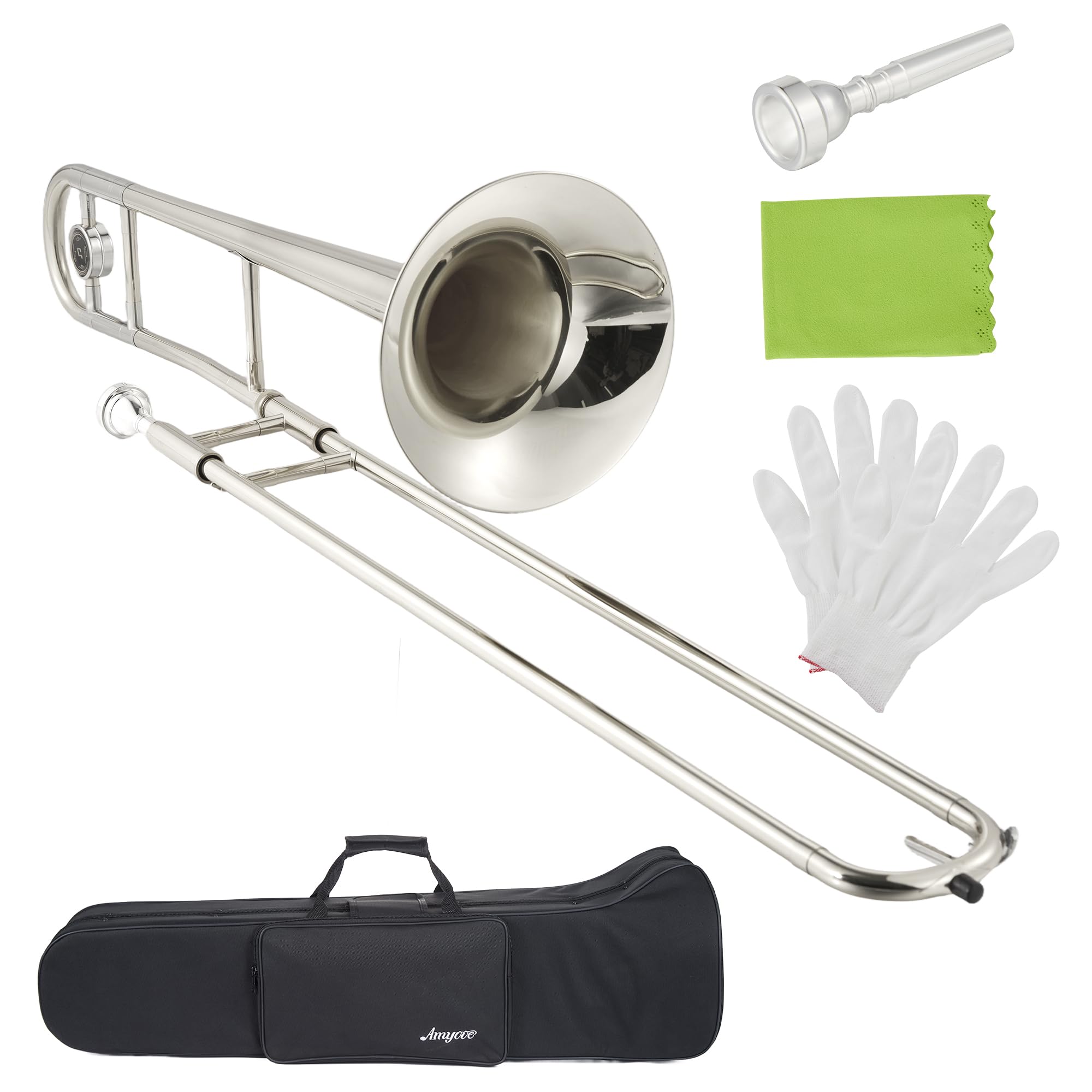 B Flat Alto Trombone, Brass Trombone for Beginners with Mouthpiece, Hard Case, Gold Lacquer Finish, Cleaning Kit (Rod/Cloth/Gloves), Professional Student Musical Instrument
