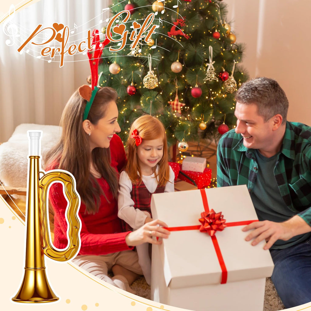 Lewtemi Gold Trumpet Musical Instruments Toy for Kid Toddler Fake Plastic Preschool Music Toy Gift Non-Professional Wind Instrument Early Educational Teaching Songs Gifts for Toddlers Children