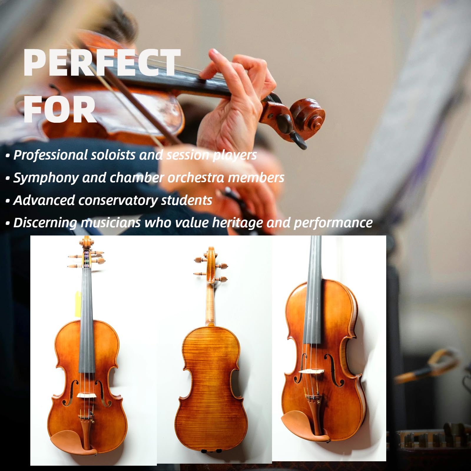 Master 4/4 Full-Size Violin | Hand-Varnished with 20+ Year Aged Italian Spruce & Bosnian Maple | Professional Orchestra Instrument for Professional soloists and session players (VIO1328)