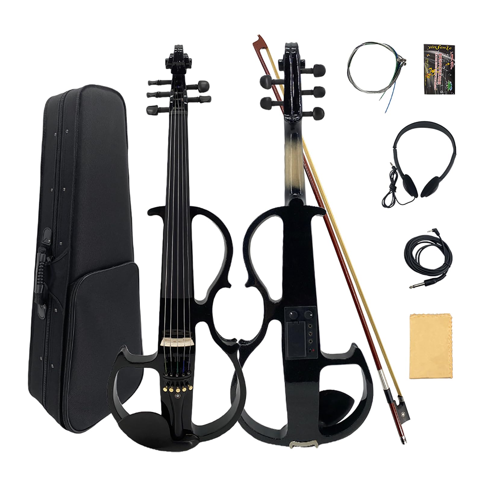 4 String Electric Viola Full 4/4 Size, Silent Practice Viola, Solid Wood Metallic Electric Violas with Ebony Fittings, Beginner Kit for Adults Teens (black)