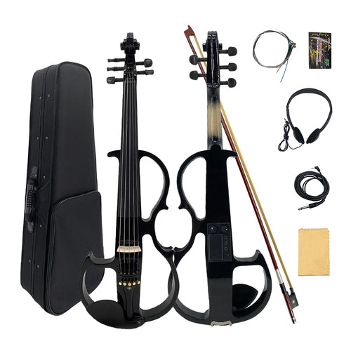 4 String Electric Viola Full 4/4 Size, Silent Practice Viola, Solid Wood Metallic Electric Violas with Ebony Fittings, Beginner Kit for Adults Teens (black)