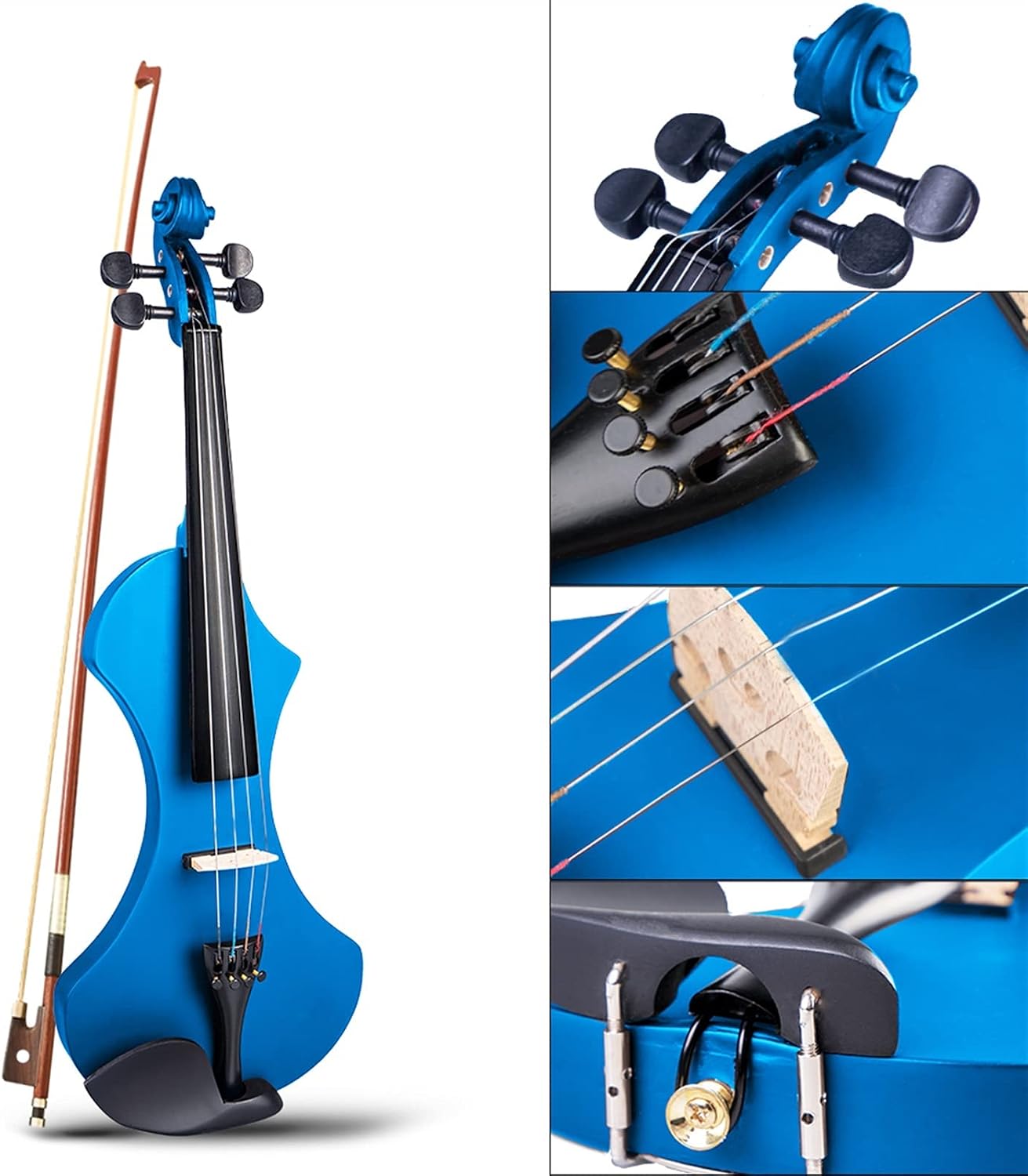Cello Kit Professional 4/4 Electric Violin Kit Solid Wood Body with Brazilian Wooden Bow + Rosin + Case + Bag + Tuner + Strings + Bridge + Audio Cable Violin