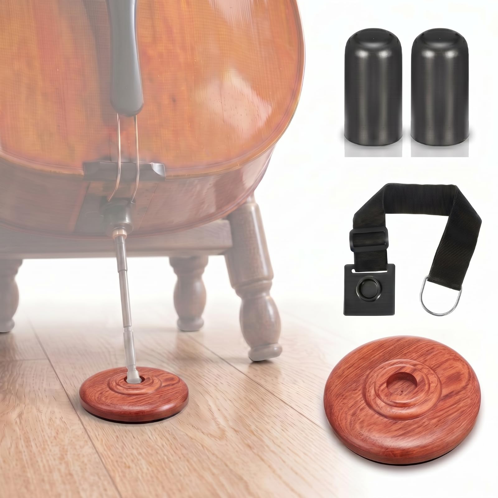 Nuanchu 4 Piece Cello Rock Stop with Strap Non Slip Endpin Anchor Set with Floor Mat, Rubber Tip Protectors for Cello Practice and Performance(Black,Plastic,)
