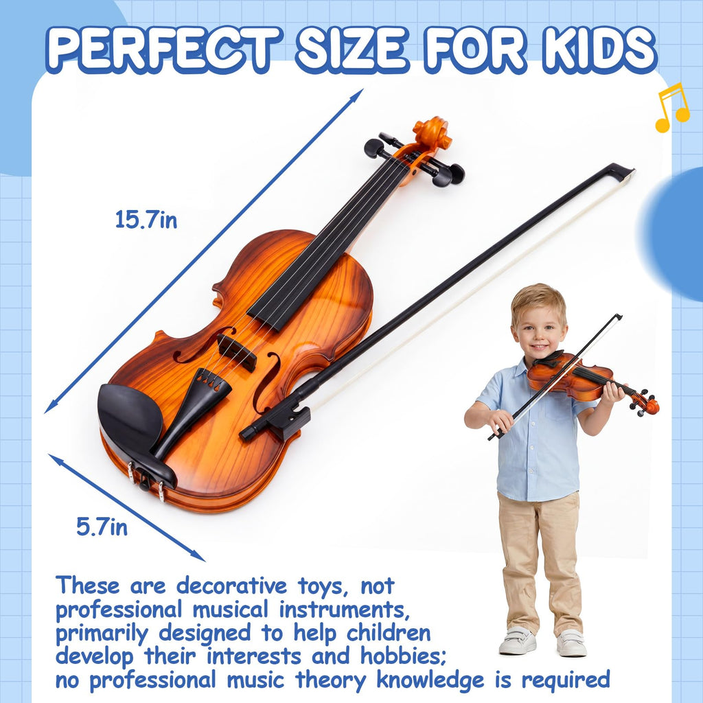 Lewtemi Kids Violin Toy, Fake Electronic Plastic Mini Violin with Melodies, Non-Professional Musical Instrument for Preschool Education, Early Learning Toy for Children Birthday Gift(Reddish Brown)