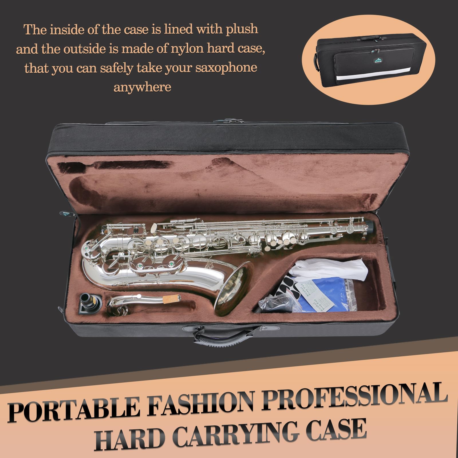 EASTROCK Nickel Tenor Saxophone B Flat Tenor Sax Professional Tenor Saxophone for Beginners Students and Musicians with Carrying Case,Mouthpiece,Reeds,Cushion Pads,Cleaning Kit,Neck Strap