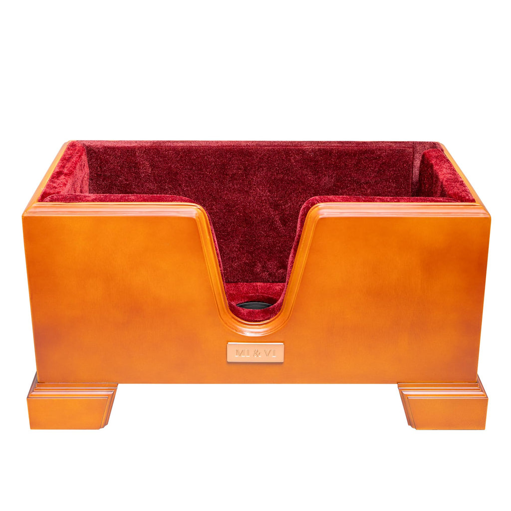 MI&VI Classic Wooden Cello Box Stand 4/4 Full Size - Burgundy Red Velvet Plush Cushion Wood Cello Stand with Bow Storage Holder Slot Included