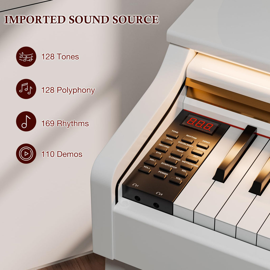 UMOMO 88- Key Weighted Hammer Action Digital Piano with Adjustable Light, Full-Size Electric Keyboard with Triple Pedals, Realistic Touch for Beginners & Intermediate Players Glossy Black