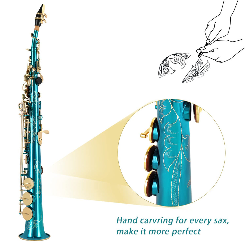 EASTROCK Soprano Saxophone Curved Bb Flat Black Sax Instruments for Beginners Intermediate Players with Carrying Case,Mouthpiece,Pads,Reed,Cleaning kit,neck Strap,White Gloves