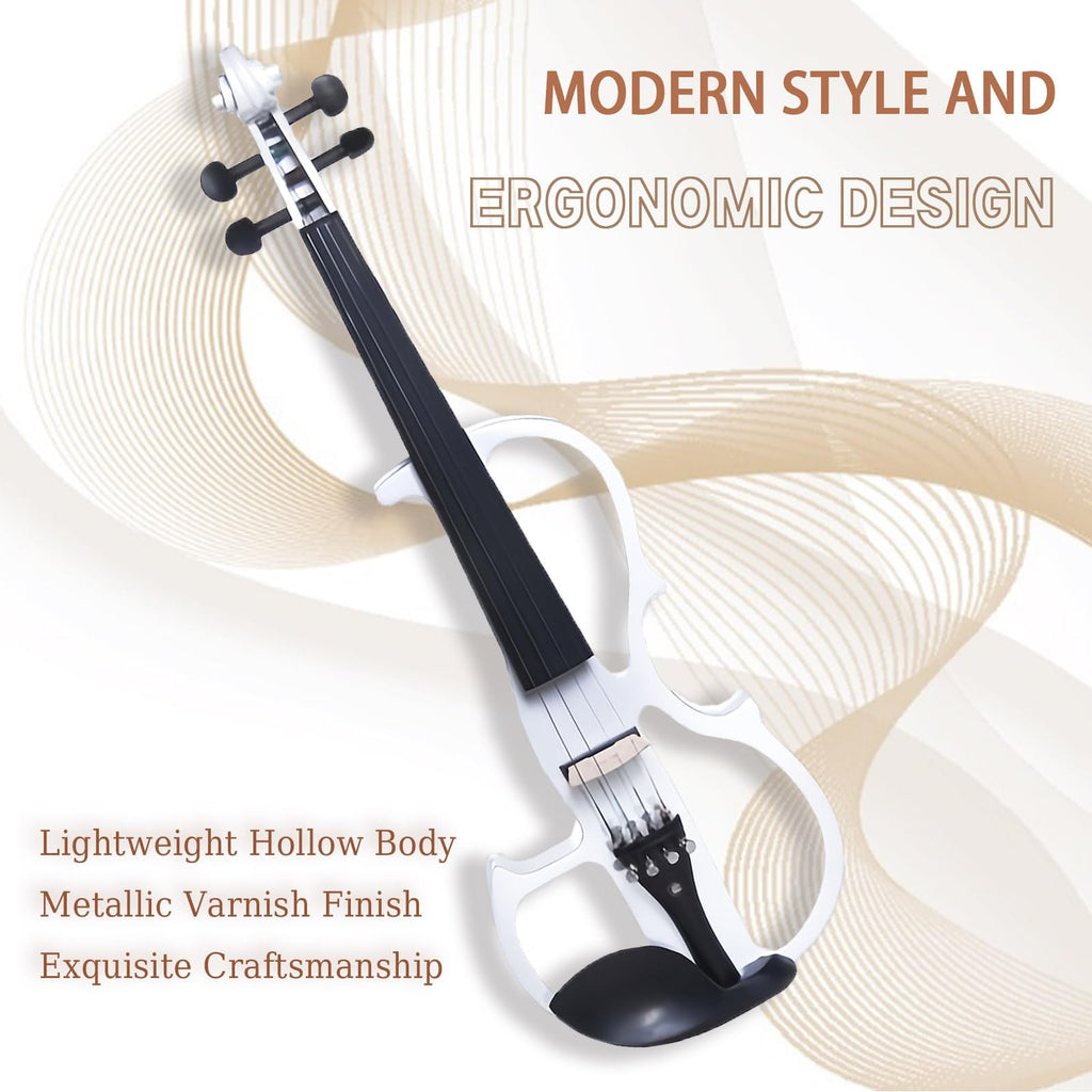 Electric Violin, 4/4 Full Size Solid Silent Fiddle with Ebony Fittings, Silent Electric Violin Kit for Beginner Students (Mahogany)
