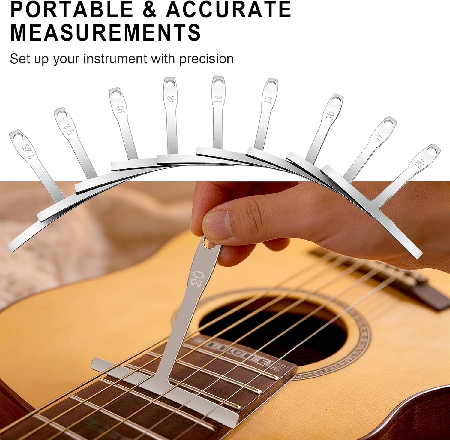 10 Pcs Guitar Luthier Tools Include 9 Pcs Understring Guitar Radius Gauge and 1 String Action Height Gauge Ruler, Measuring Setup Tool Kit for Guitar Bass