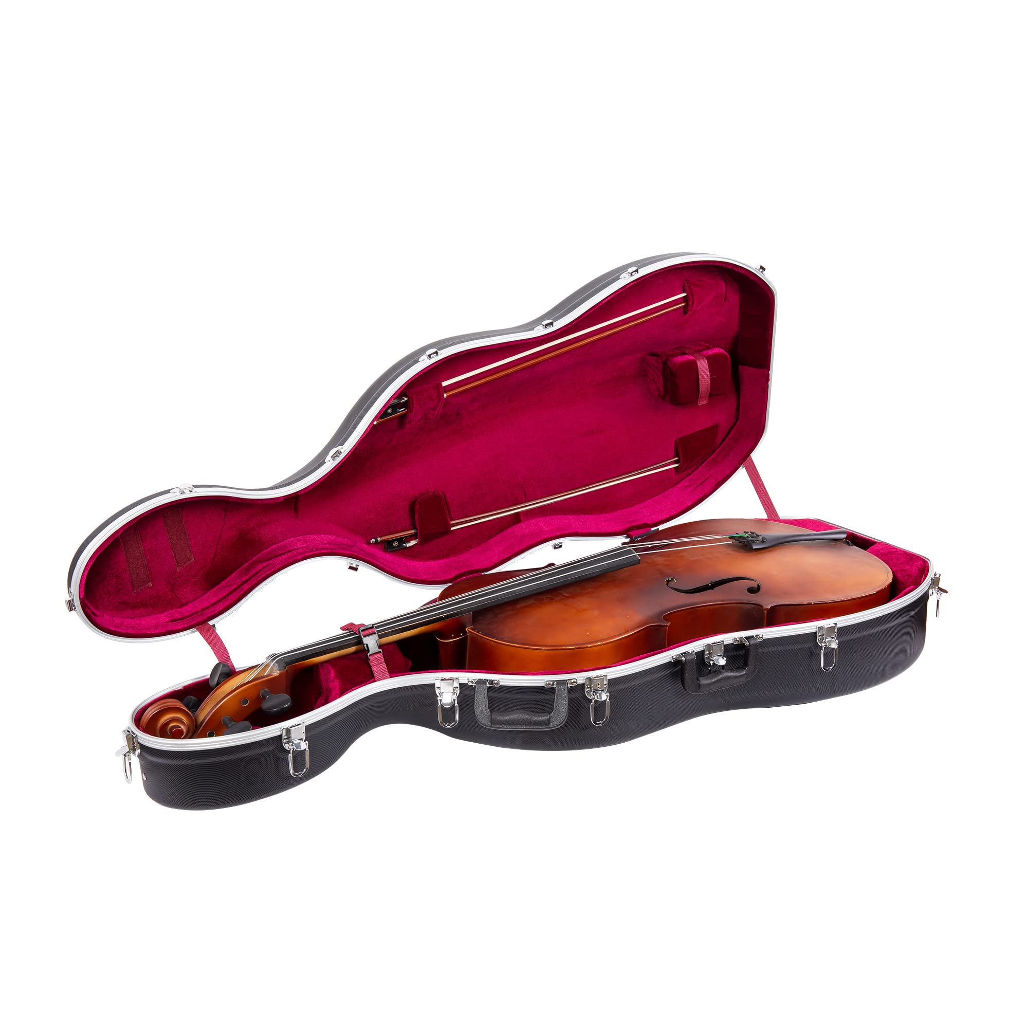 Crossrock ABS Cello Case for 4/4 & 3/4 Size | Wine Red Velvet Interior, Molded Hardshell with Wheels, Lock, Dual Bow Holders & Backpack Straps-Dark Red (CRA862CEFDR)