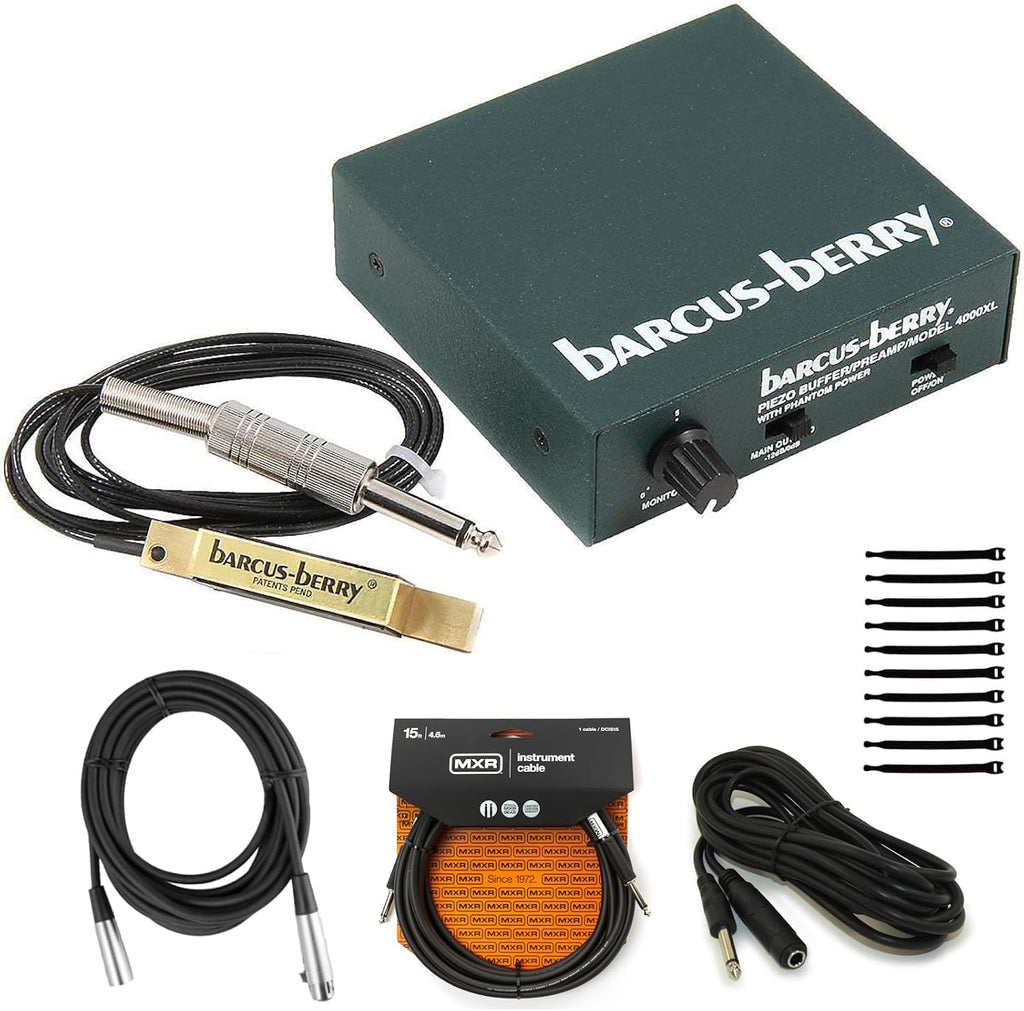 Barcus Berry 4000 1-Key Grand Piano and Harp Planar Wave System with Piezo Sensor - Bundle with XLR Cable, Instrument Cable, 1/4" Extension Cable, and Cable Ties