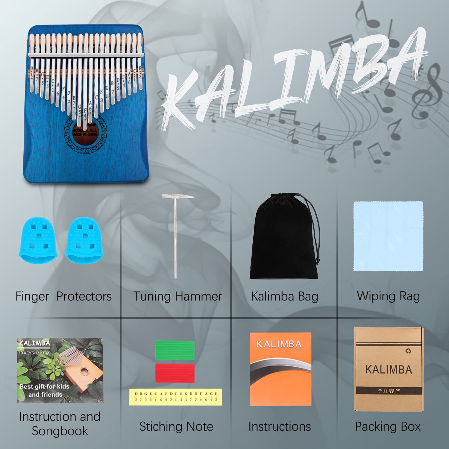 Kalimba Thumb Piano,YUNDIE Potable 17 Keys Mbira Finger Piano with Tune Hammer and Study Instruction,Musical Instruments Gift for Adult Beginners Professional (Brown, 21keys)