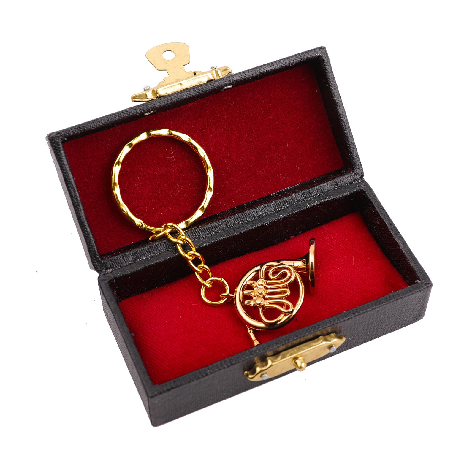 Miniature Musical Instrument Keychain with Case Brass Mini Collectible Figurines Replica Key Ring Birthday Gifts