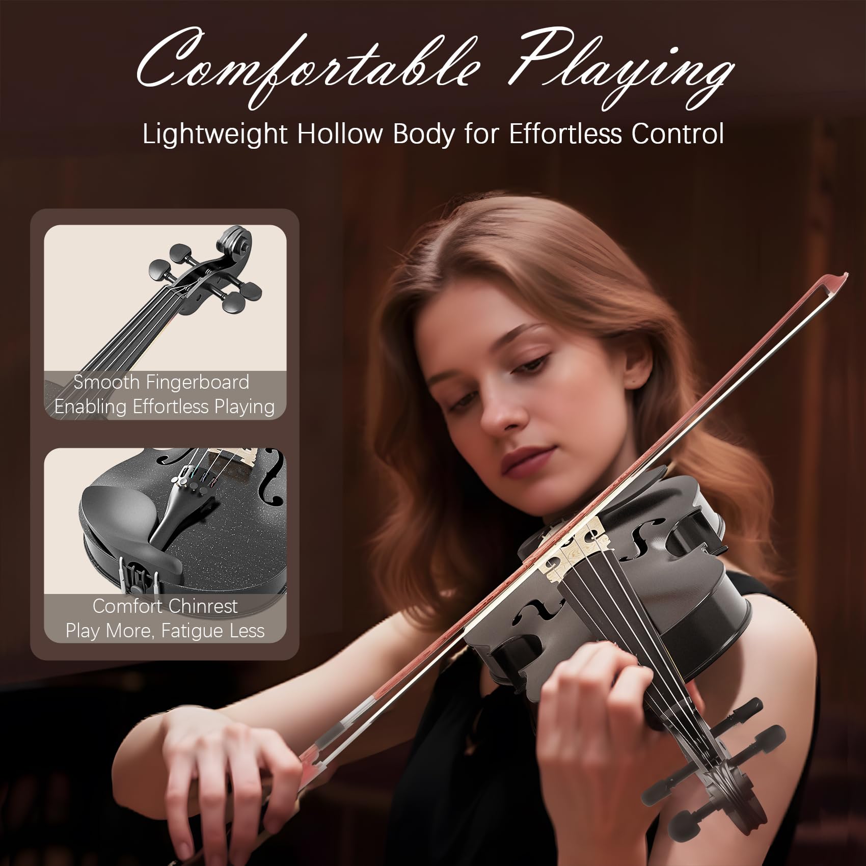 4/4 Full Size Beginner Violin, Acoustic Fiddle Set for Adults, Teens, and Students (Age 12+), with Case, Bow, Bridge, and Rosin (Pink)