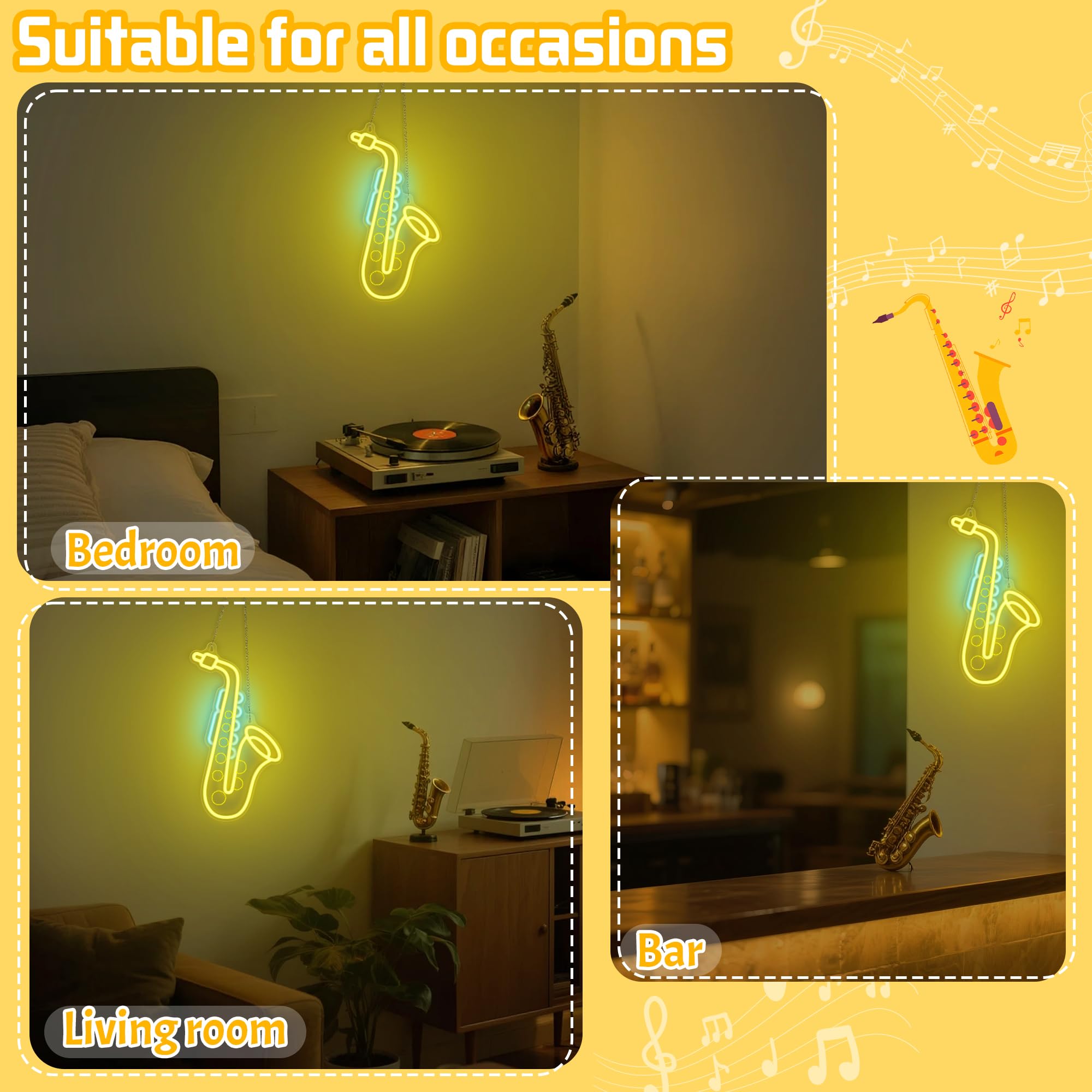 CoolGift Mart Acoustic Guitar Neon Light, Dimmable LED Guitar Neon Wall Sign USB Powered, Decorations for Bedroom Living Room Man Cave Music Studio, Gift for Guitar Players Guitarists Music Lovers