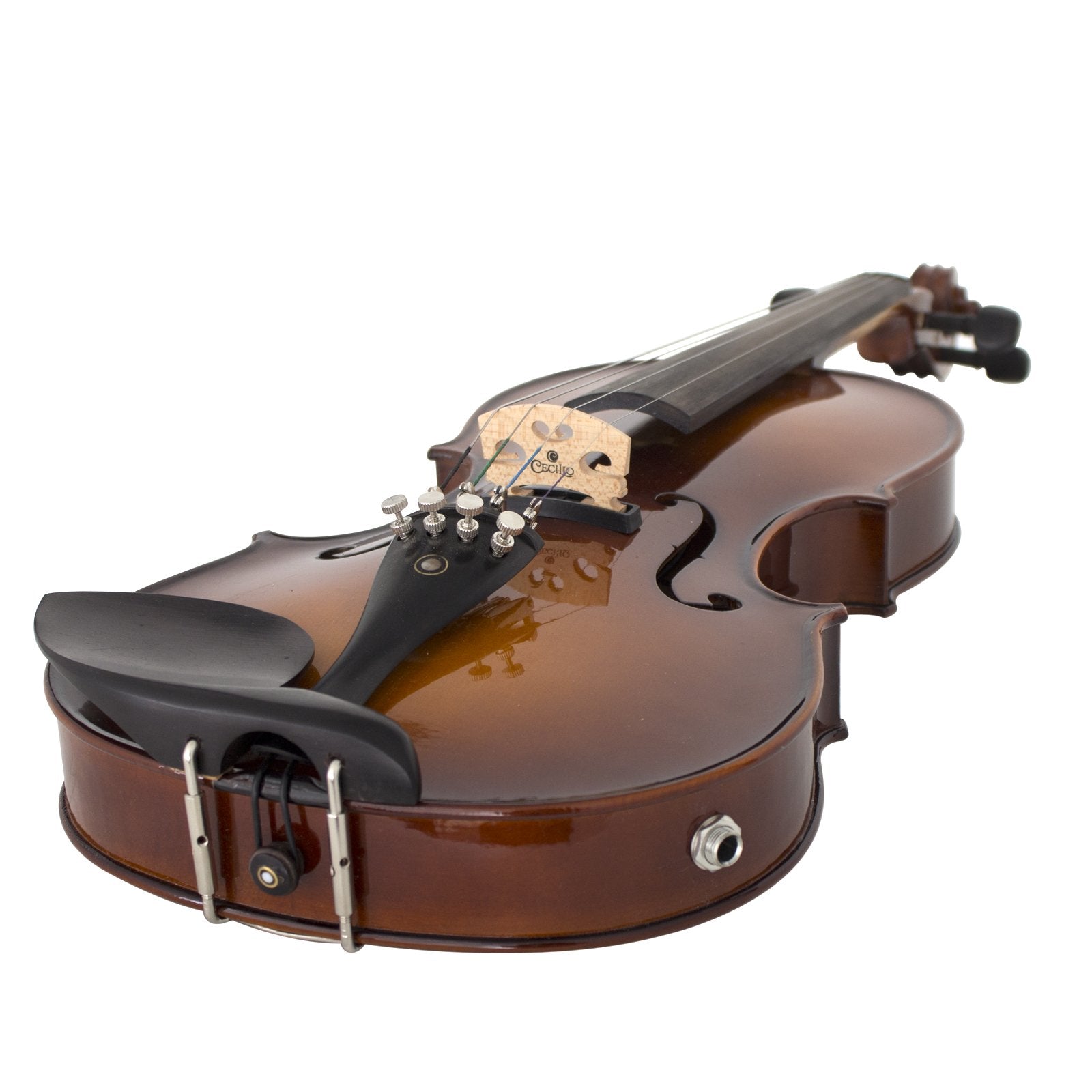 Cecilio 4/4 Full Size Acoustic & Electric Violin for Beginners & Professionals, Hand-Carved Solid Spruce Top, Ebony Fine Tuners, Full Set with Case, Bow, Rosin & AUX Cable (Metallic Black)