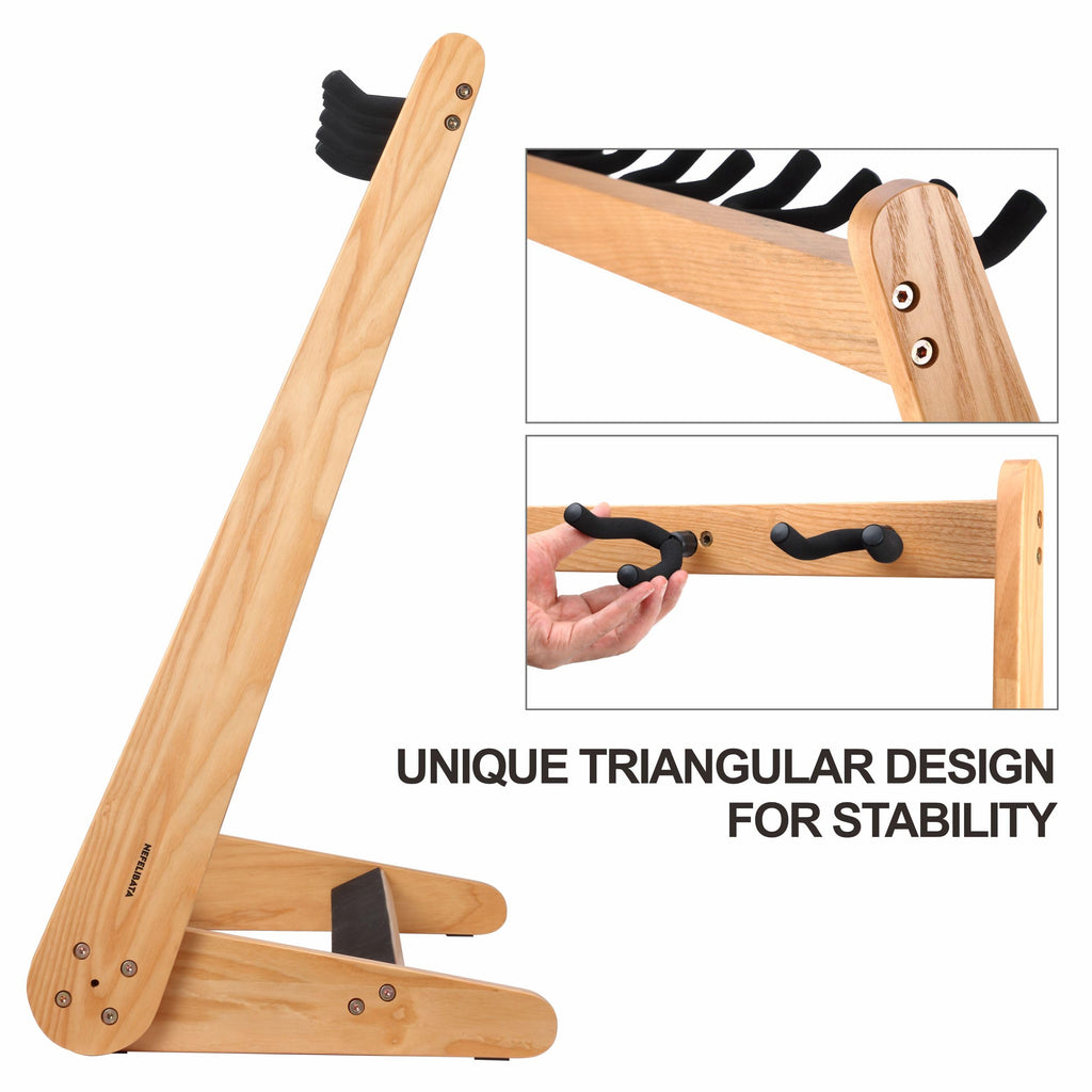 Nefelibata Multi-Purpose Guitar Stands 5 Wooden Guitar Rack Floor Stand for Guitars and Cases, Electric Guitars, Acoustic Guitars, Bass Guitars, Cellos - German Ash (Yellowish Brown)