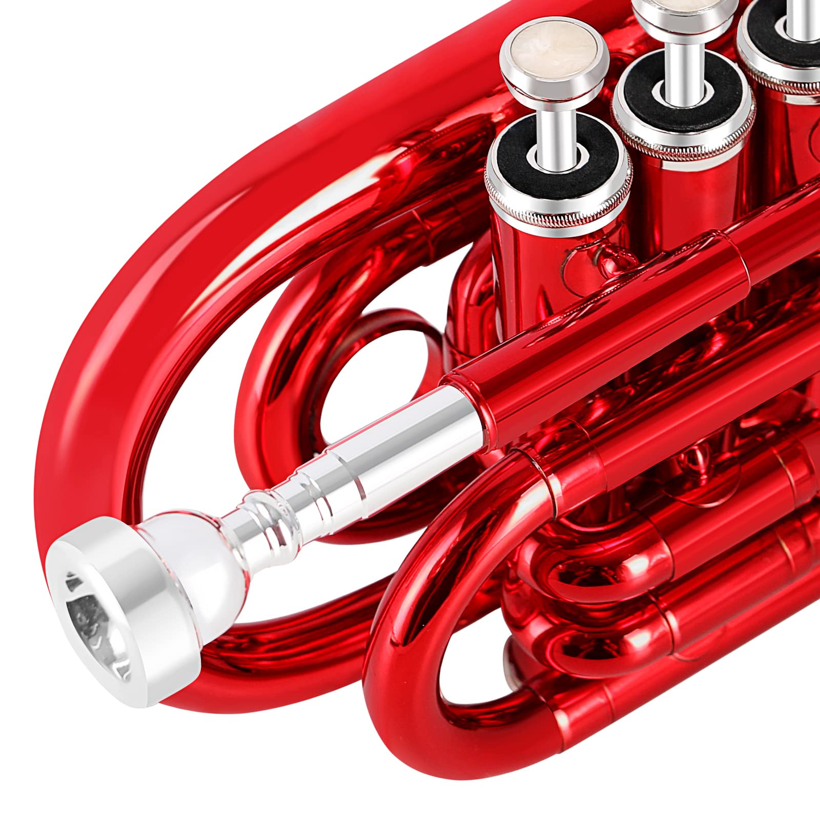 EastRock Pocket Trumpet Brass Bb Nickel Plated Trumpet with 7 C Mouthpiece, Hard Case, Strap, White Gloves, Cleaning Kit for Students and Beginners