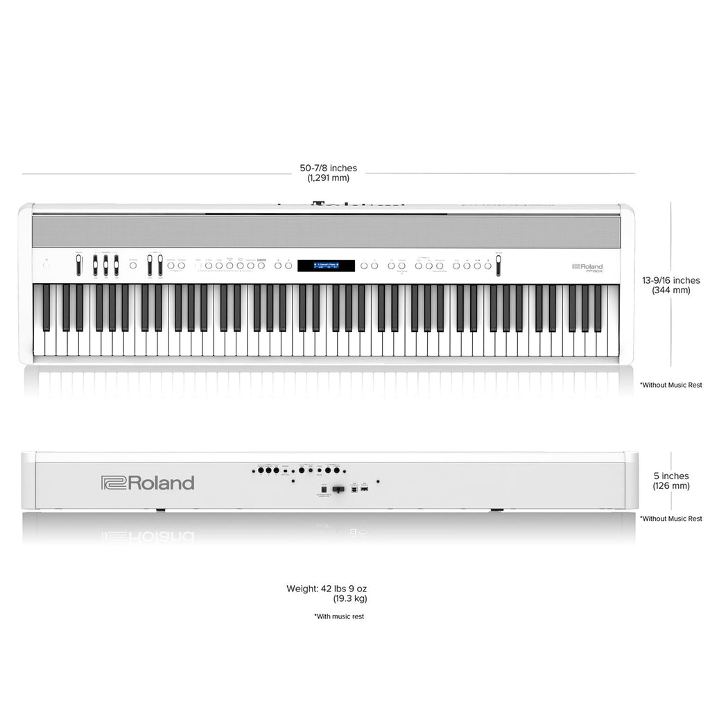 Roland FP-60X 88-Key Digital Piano - White Bundle with Adjustable Stand, Bench, Deluxe Sustain Pedal, Online Piano Lessons, Instructional DVD, and Austin Bazaar Polishing Cloth
