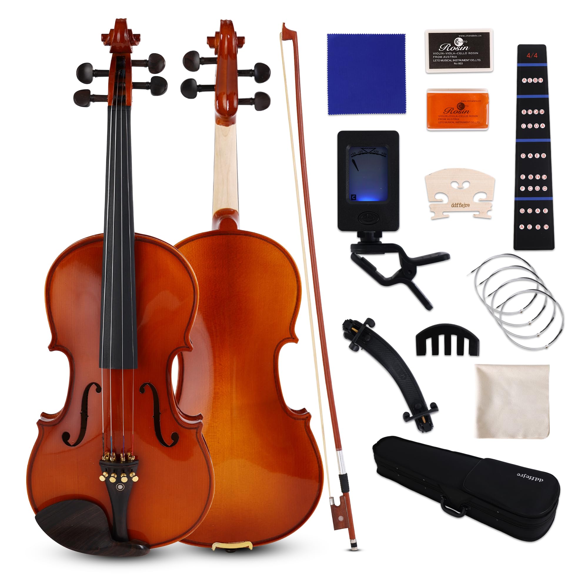Violin 4/4 Full Size,Beginner Violin For Kids,Students,Adults,Fiddle Set with Hard Case,Bow,Rosin,Shoulder Rest,Tuner,Extra Strings,Bridge,Fingerboard Stickers