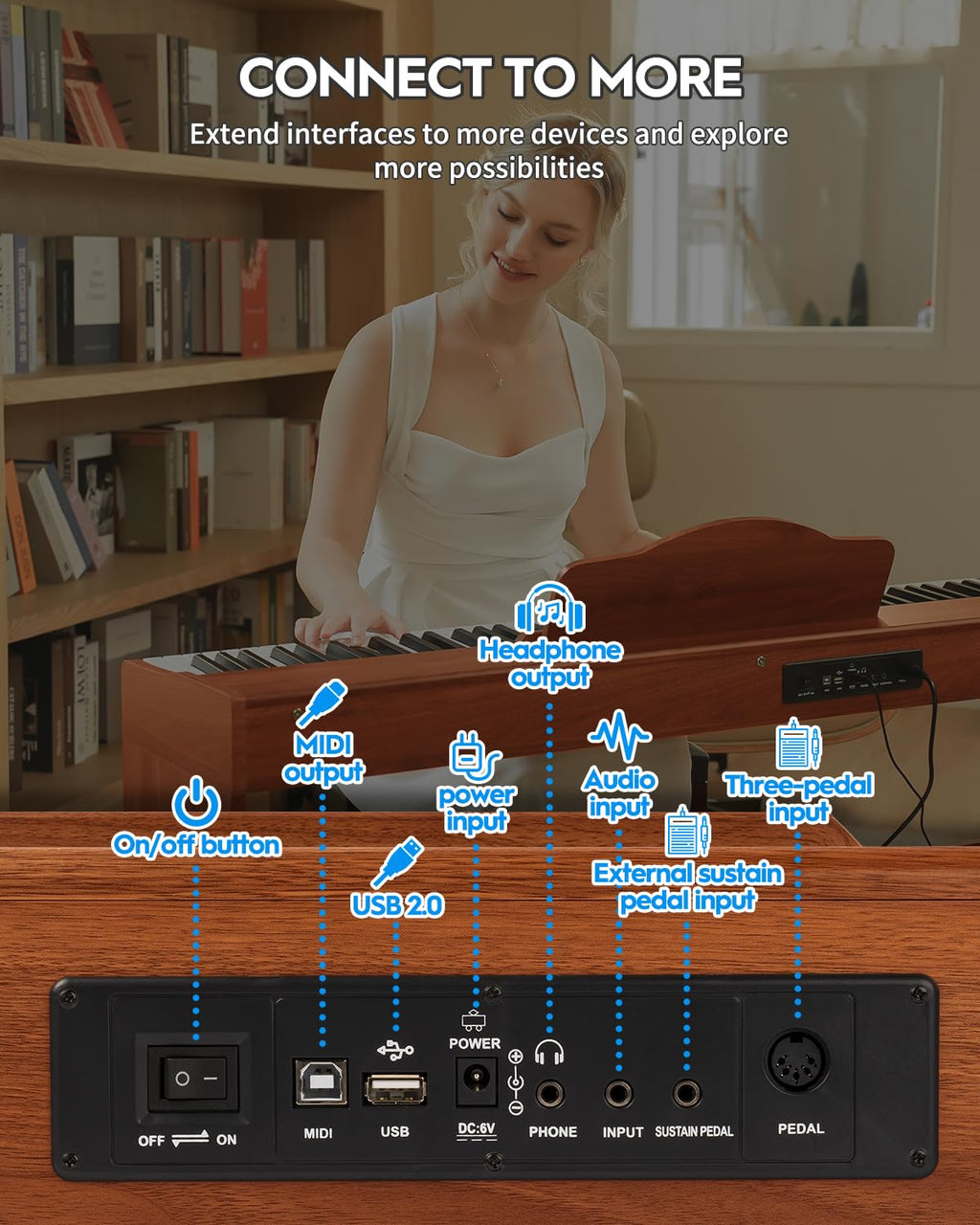 STRICH Digital Piano 88 Keys, Hammer-Action Weighted Keyboard, Full size Electric Piano Keyboard with Furniture Stand, 25Wx2 Speakers, Supports USB-MIDI/Wireless Connect, SDP-300W (Color Walnut Wood)