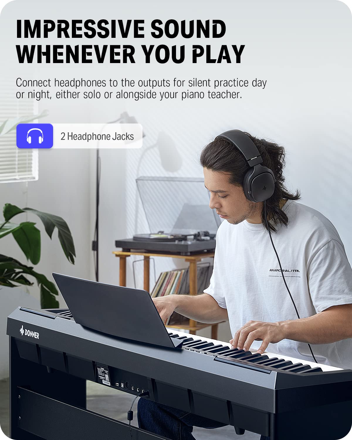 Donner 88 Key Weighted Keyboard, Premium Upright Piano for Beginner to Professional, Full Size Electric Keyboard with Headphone Adapter DDP-400