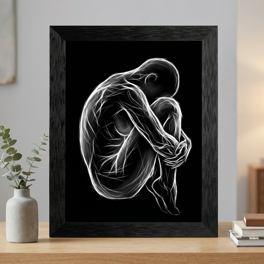 Framed Canvas Wall Art Minimalist Abstract Cello Musical Instrument Electric White Glowing Lines on Black Canvas Print Poster Black Frame Wall Decor for Music Room Studio Modern Art, Inch 24x36